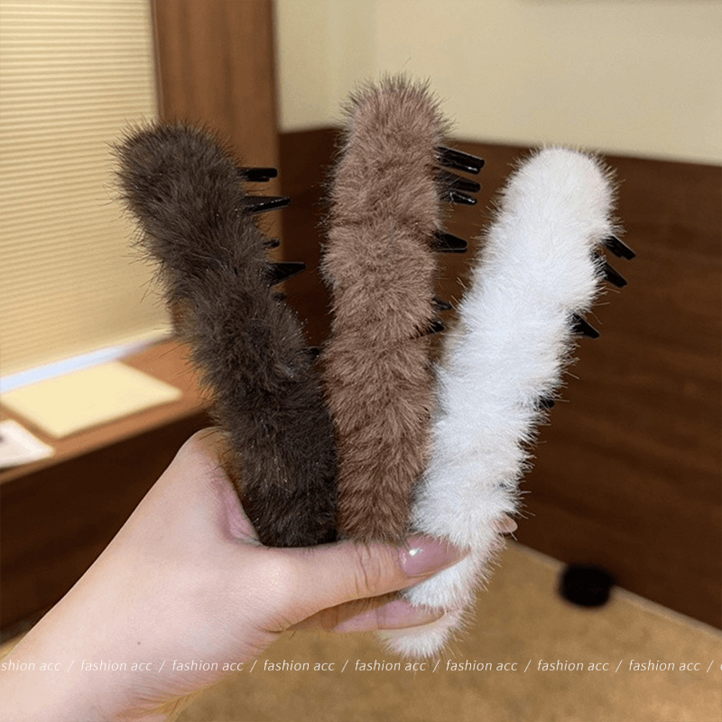 秋冬气质豹纹毛绒发箍女带齿洗脸压发头箍高颅顶防滑蓬松纹理发捆 - 图3