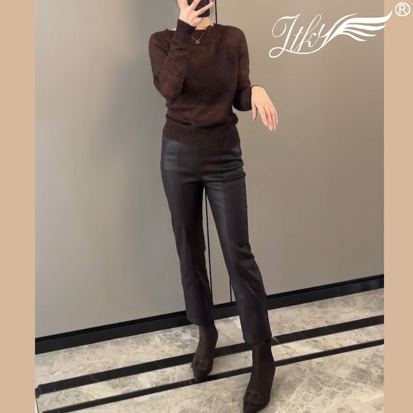 小个子黑色皮裤秋冬新款烟管裤女高腰修身显瘦洋气窄版九分微喇裤,淘宝优惠券,粉丝福利购,淘宝优惠卷