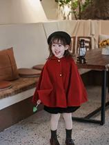 2023 new girls thin red cape child autumn winter new ocean gas shawl baby red jacket