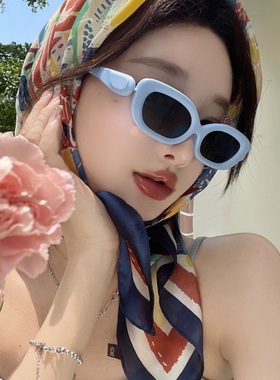 大媛家 千禧风Y2K椭圆猫眼蓝色墨镜女高级感辣妹凹造型多巴胺眼镜