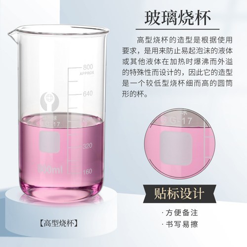 玻璃烧杯实验室量杯带刻度化学实验器材高硼硅玻璃耐高温大烧杯50 100 150 250 300 500 1000 2000ml毫升1升 - 图1