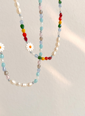 彩色多巴胺珍珠款项链女