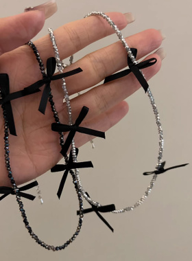 黑色蝴蝶结项链女新款