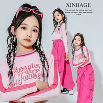 Girls jazz dance outfit New Years Eve Hip Hop Suit Children Street Dance Fashion Model Jazz Open-navel Walking Show Out