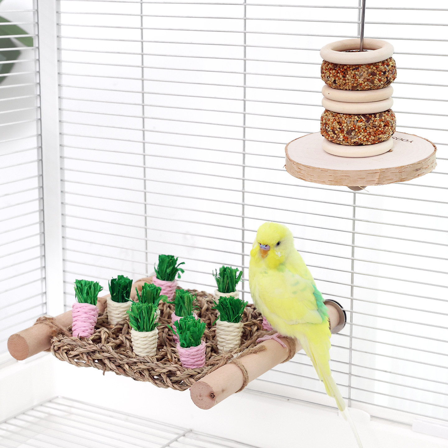 优嗖啃咬鹦鹉玩具天然材质健康安全发泄磨喙鸟玩具草编藤篮子造景,淘宝优惠券,粉丝福利购,淘宝优惠卷