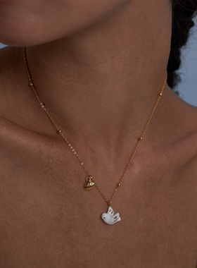 MARSEVEN 海风飞鸽系列白金鸽子贝壳项链轻奢气质高级感锁骨链