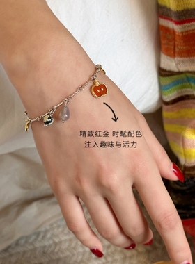 MARSEVEN 闪光派对系列红石小苹果麻花边多坠子手链S925银手饰