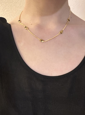 MARSEVEN 闪光的心2系列虎纹石双爱心项链S925银原创时尚锁骨链