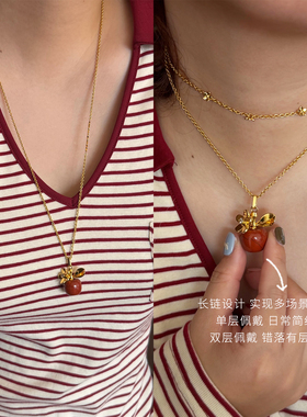 MARSEVEN 闪光派对系列金色转花苹果项链小众简约百搭饰品新年款