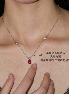 MARSEVEN红色mini草莓耳钉项链