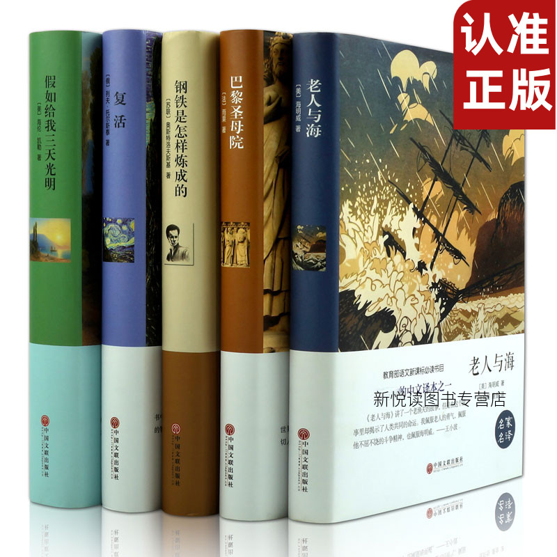 世界名著5册 老人与海巴黎圣母院钢铁是怎样炼成的复活假如给我三天光明世界文学名著畅销书籍套装正版青少年版初中小学生世界名著 - 图0