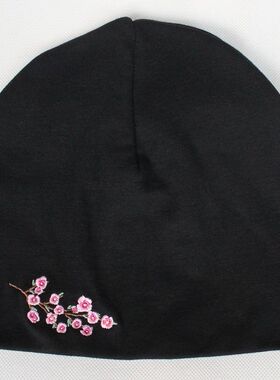 双层纯棉黑色街舞刺绣情侣睡帽