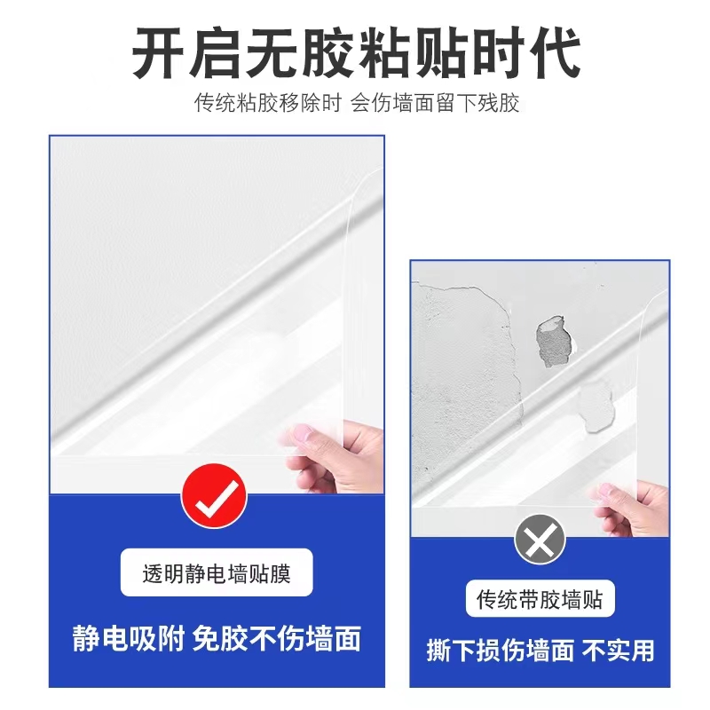 透明静电墙面保护膜不伤墙乳胶漆白墙贴纸防踢脏防水儿童涂鸦贴膜-图0