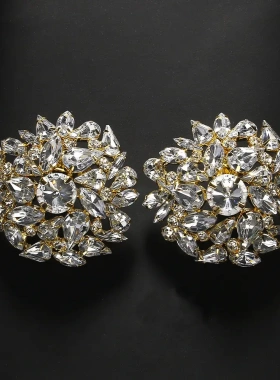 速卖通爆火复古圆形耳夹个性几何水钻耳饰夸张配饰女earrings