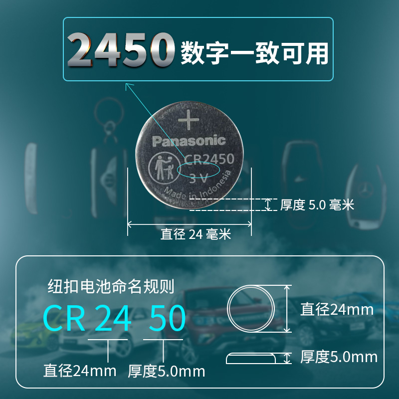 适用于宝马525Li汽车钥匙电池原装原厂CR2450专用智能遥控器松下纽扣电子14 18 13老款15 17 19 21年22五系5