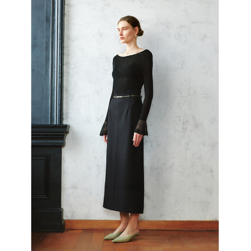 LYNEE【郁金香】收腰直筒半身裙女秋季新款百搭v字腰下摆开叉裙子,淘宝优惠券,粉丝福利购,淘宝优惠卷