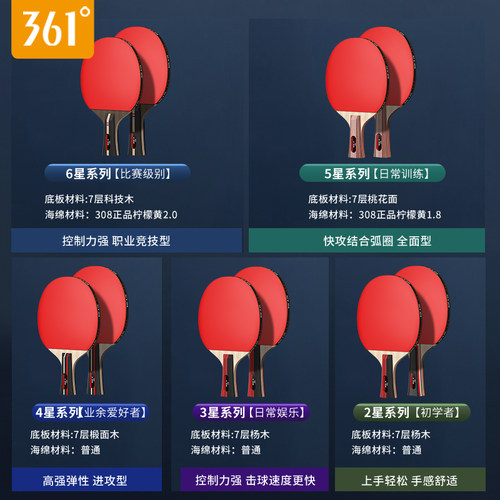 361乒乓球拍正品旗舰店儿童学生初学者套装高弹力专业级兵乓球拍 - 图0