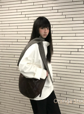 ins风韩系黑白条纹围巾