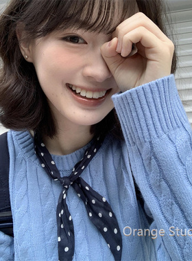 日杂风古着感黑色波点丝巾