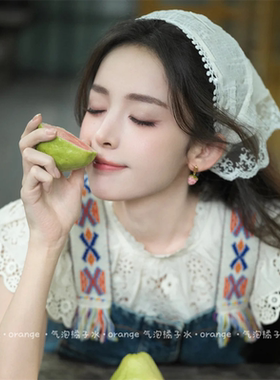 娜扎同款白色蕾丝花边头巾