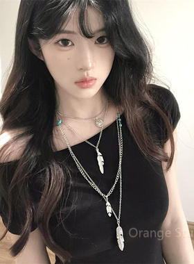 复古多层流苏树叶项链