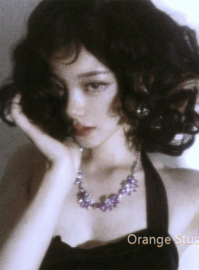 古早紫色氛围感水钻花朵项链