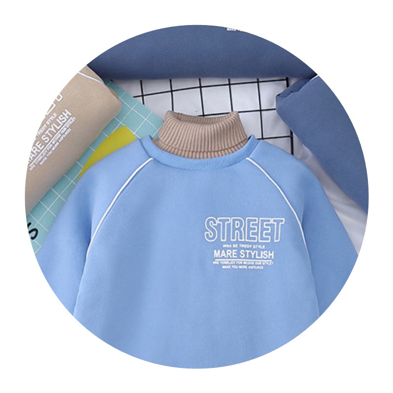 大童男童儿童冬装夹棉加绒卫衣加棉加厚三层保暖高领上衣打底衫 - 图3