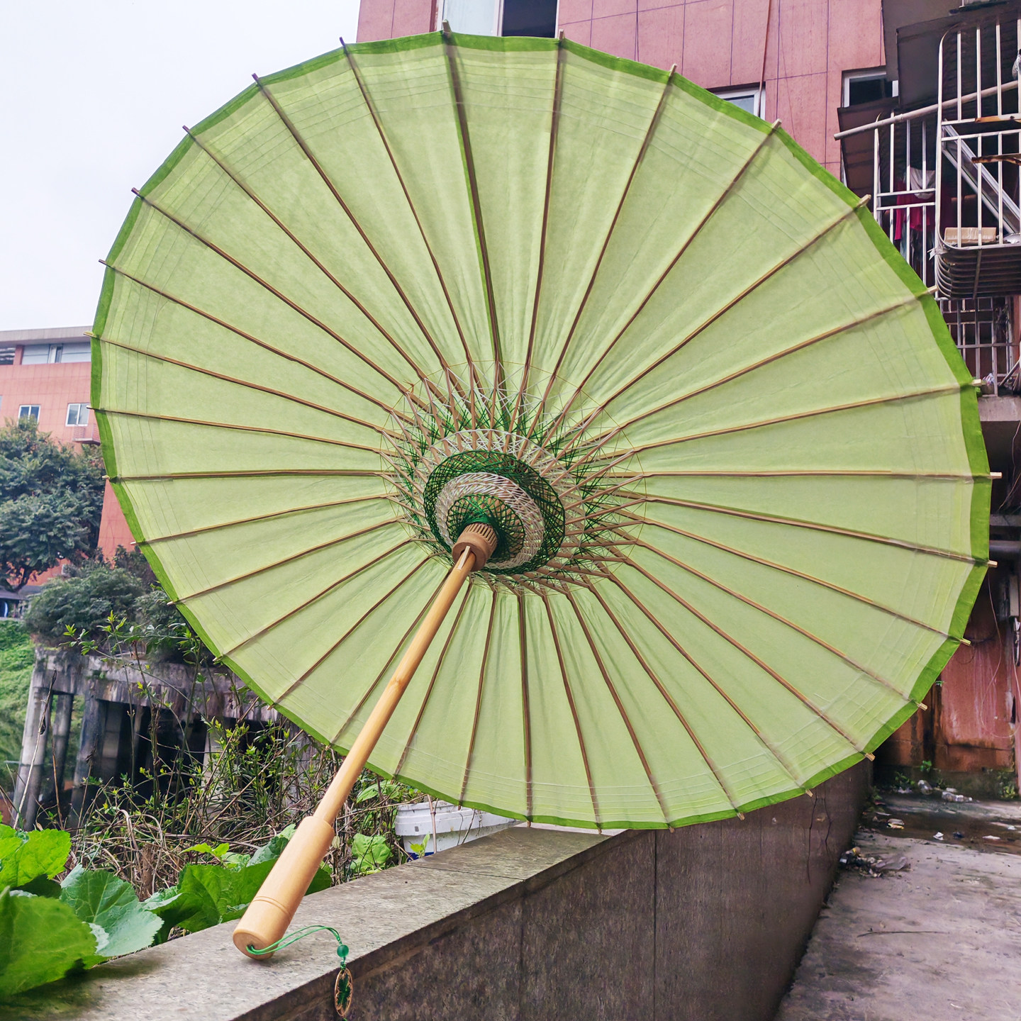 中典油纸伞 茶绿色纯色中式复古纯手工防雨防晒防水老式桐油伞,淘宝优惠券,粉丝福利购,淘宝优惠卷