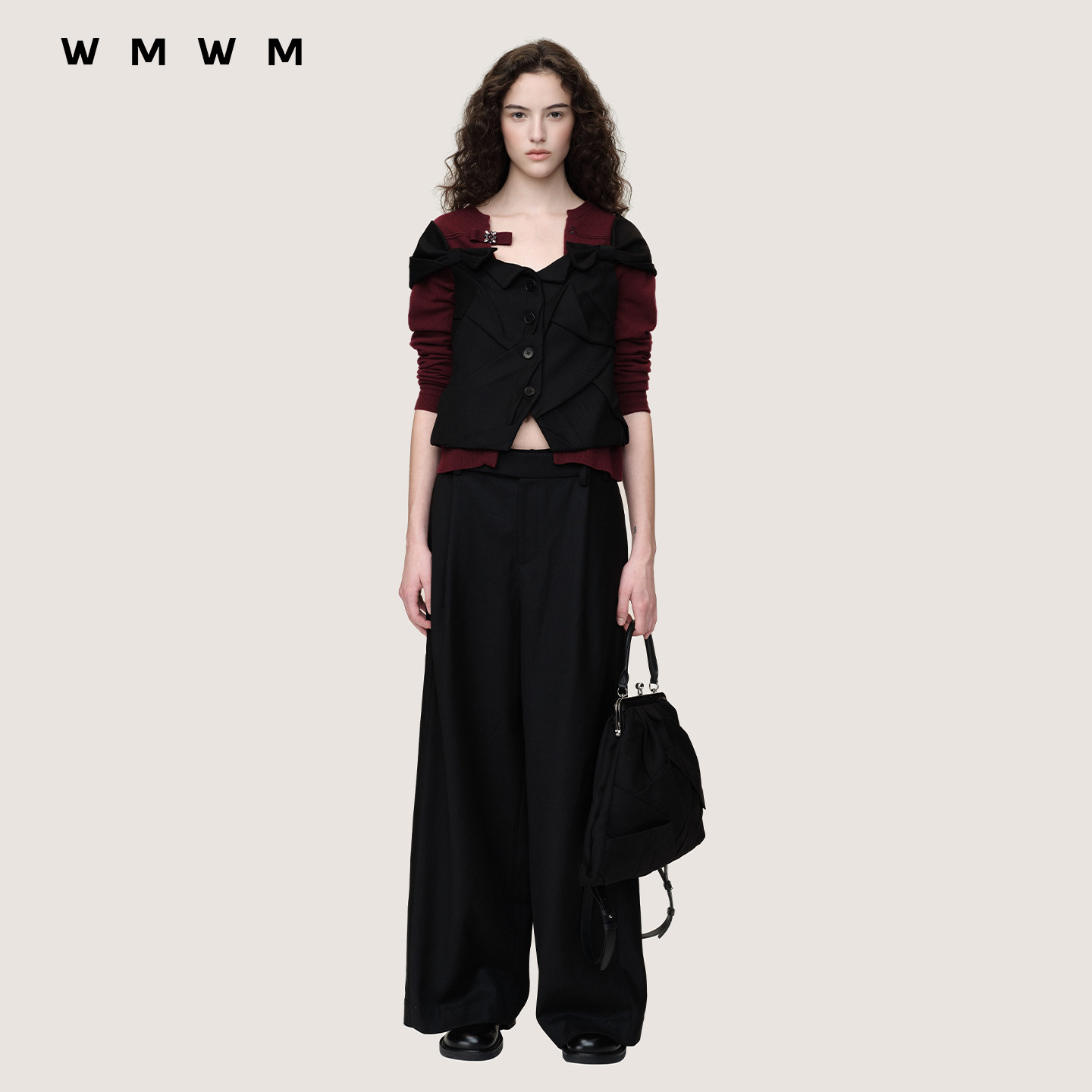 【SALE】全昭弥同款【WMWM】手工乱褶蝴蝶结一字肩马甲休闲秋冬,淘宝优惠券,粉丝福利购,淘宝优惠卷