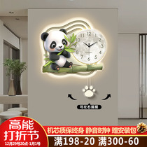 Modern Light Extravagant Panda Clock Hanging Clock Living Room Dining Room Restaurant Decoration Painting Silent Table Hanging Wall Creative Luminous Swing Clock