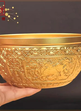 铜聚德 全铜聚宝盆铜碗实心金饭碗麒麟家居办公客厅装饰聚财摆件