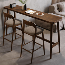 Nordic Solid Wood Bar Table And Chairs Combine small family style Living room leaning against wall Bar table Table Milk Tea Shop Long Bar High Foot Table