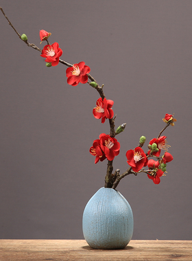 新中式创意素烧陶瓷花瓶摆件仿真腊梅花套装客厅插花软装日式花器