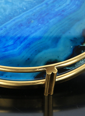 圆形茶几蓝色玛瑙石金属欧式