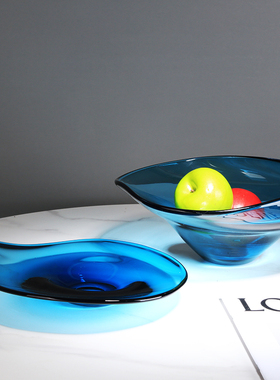 轻奢蓝色水果盘现代样板间客厅茶几桌面售楼处干果收纳盘摆件