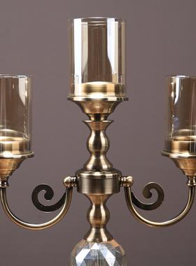 玻璃三头欧式风样板间晚餐蜡烛台