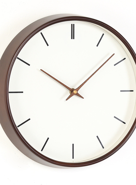 原木极简创意实木钟表挂钟静音家居客厅卧室轻奢榉木时钟挂墙壁钟