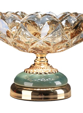金属陶瓷透明玻璃果盘摆件客厅