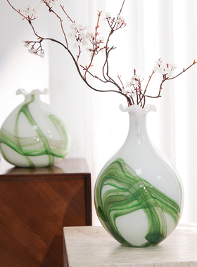 高级感中古琉璃花瓶摆件客厅插花水培器皿玻璃花器餐厅桌面装饰品