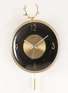 北欧轻奢挂钟摆件现代简约家居客厅餐厅静音时钟黄铜鹿头钟表摆设