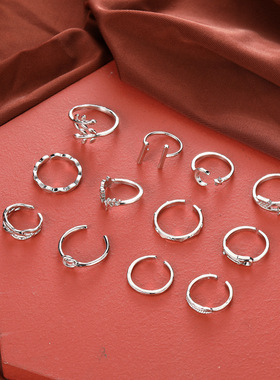 个性戒指fashion leaf ring personality English alloy 12 pcs