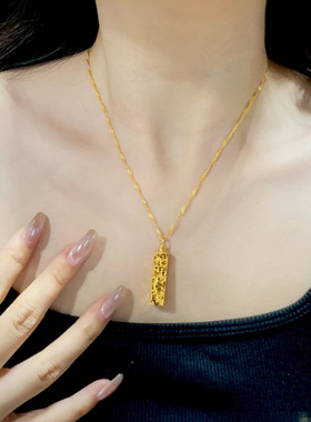 爆闪四方来财碎冰冰小金条吊坠项链男女同款轻奢小众送女朋友礼物