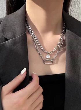 多层叠戴爱心锆石项链女小众设计