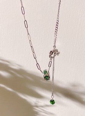 轻奢锆石OT扣蝴蝶结项链毛衣链女