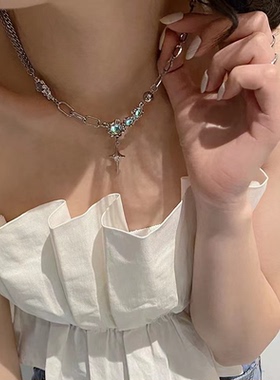 小众级感月光石星芒项链女不规则