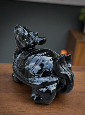 黑色石材龙龟风水吉祥物摆件
