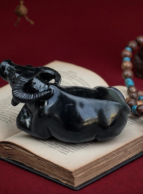 黑色天然石雕牛风水摆件牛运当头