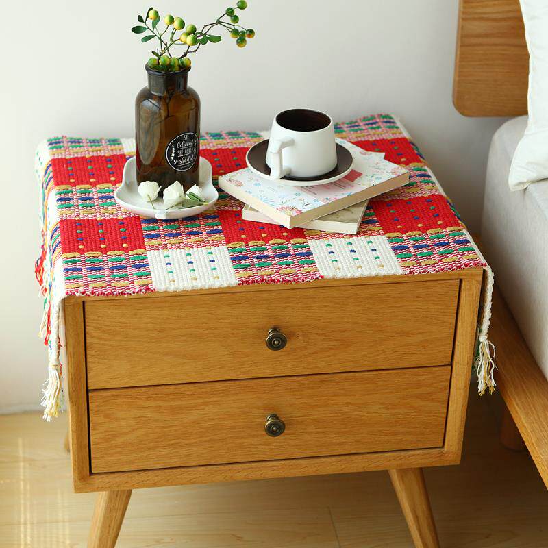 小清新美式棉线编织流苏床头柜盖布套电视微波炉鞋柜多用防尘盖巾