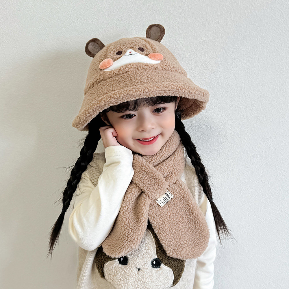 儿童帽子冬季可爱卡通宝宝渔夫帽加厚保暖男女童盆帽围巾套装韩版,淘宝优惠券,粉丝福利购,淘宝优惠卷
