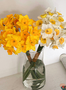 仿真水仙花6支手札花束 手捧花婚庆摄影家居装饰摆件假花绢花